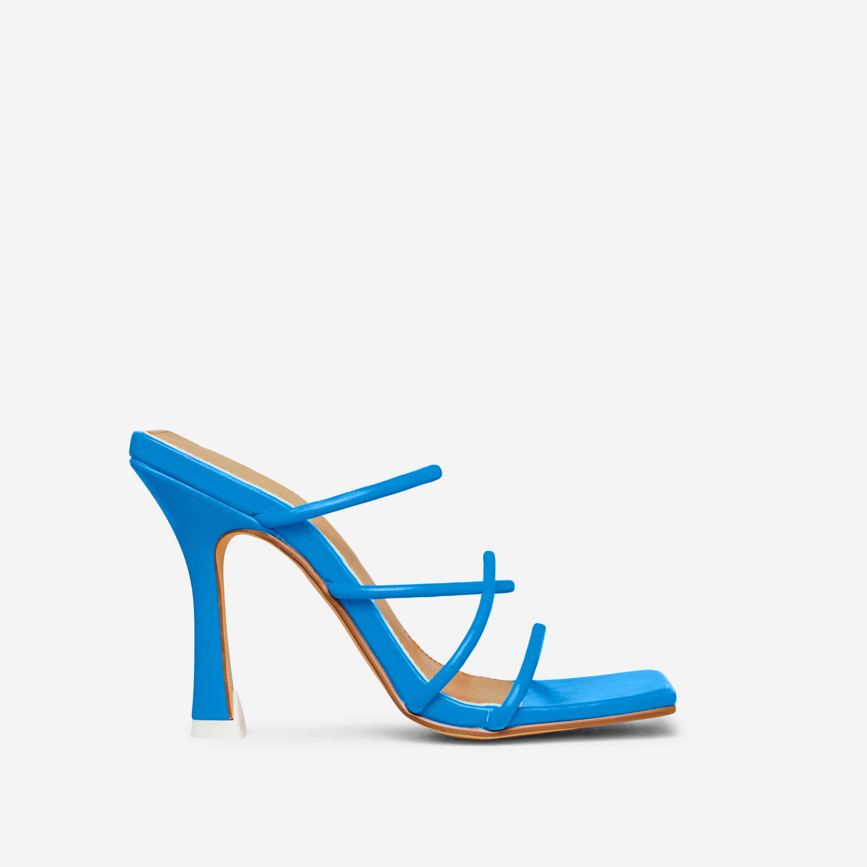 Blissy Wide Fit Twisted Strap Square Toe Heel Mule In Blue Faux Leather, Blue (EGO SHOES)