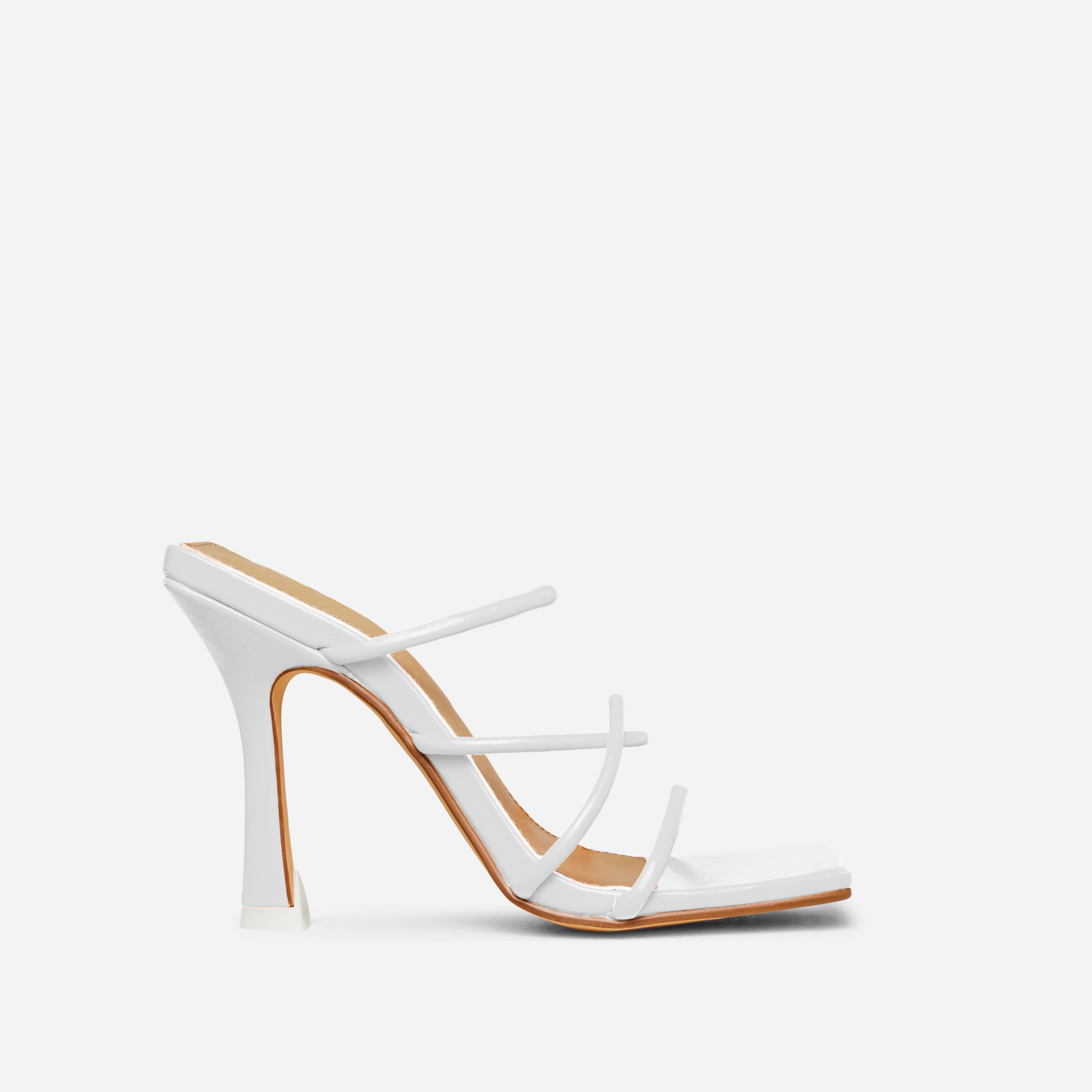 Blissy Wide Fit Twisted Strap Square Toe Heel Mule In White Faux Leather, White (EGO SHOES)