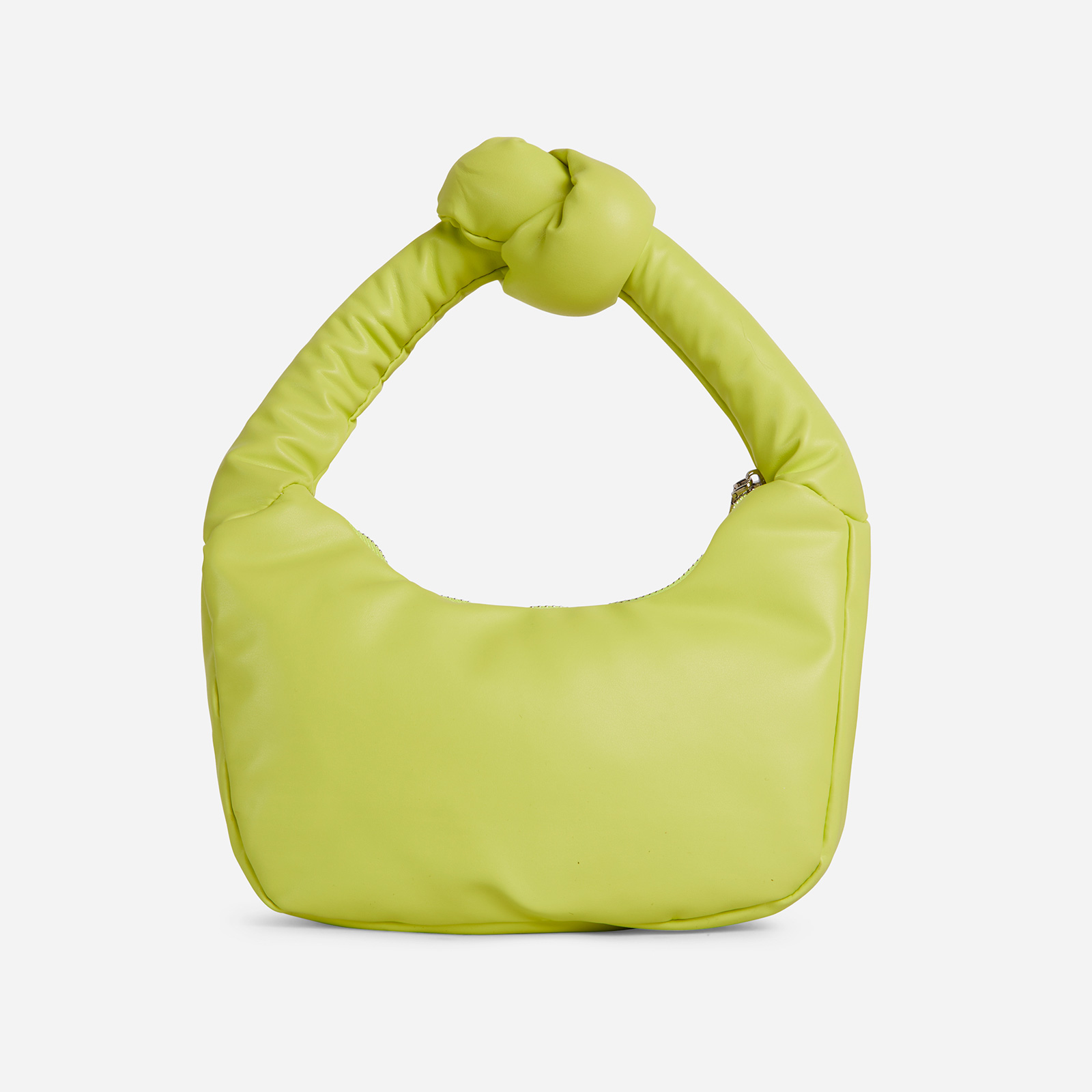 Elsie Knot Detail Padded Shoulder Bag In Lime Green Faux Leather