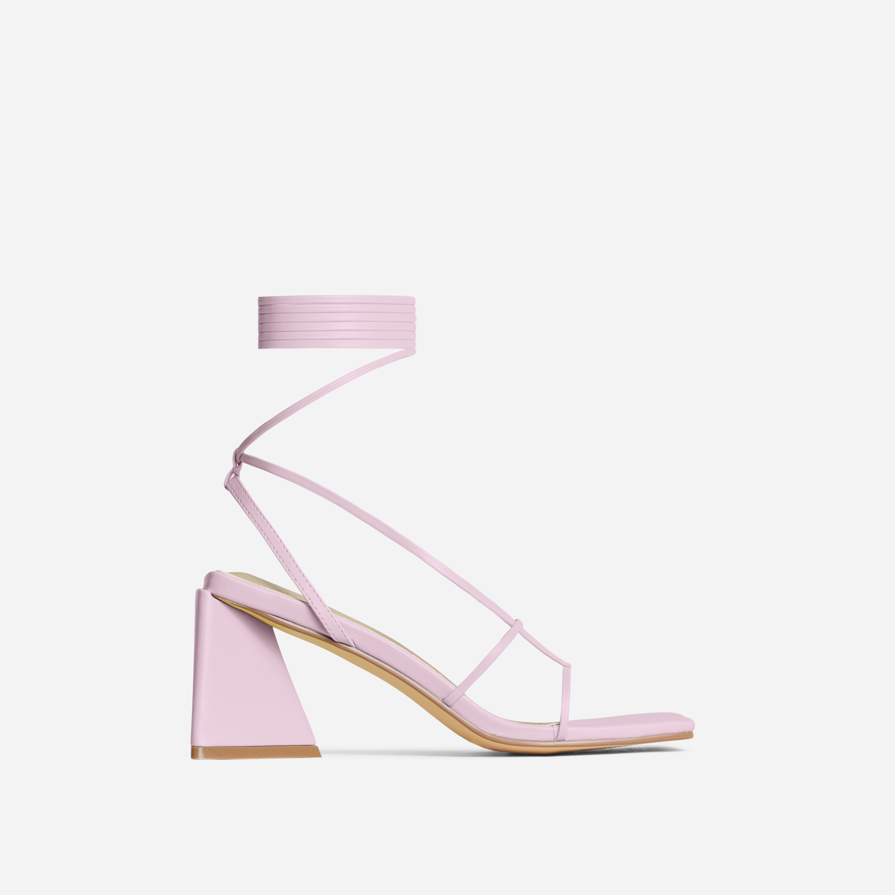 Enchanting Lace Up Strappy Square Toe Low Statement Block Heel In Light Pink Faux Leather, Pink (EGO SHOES)