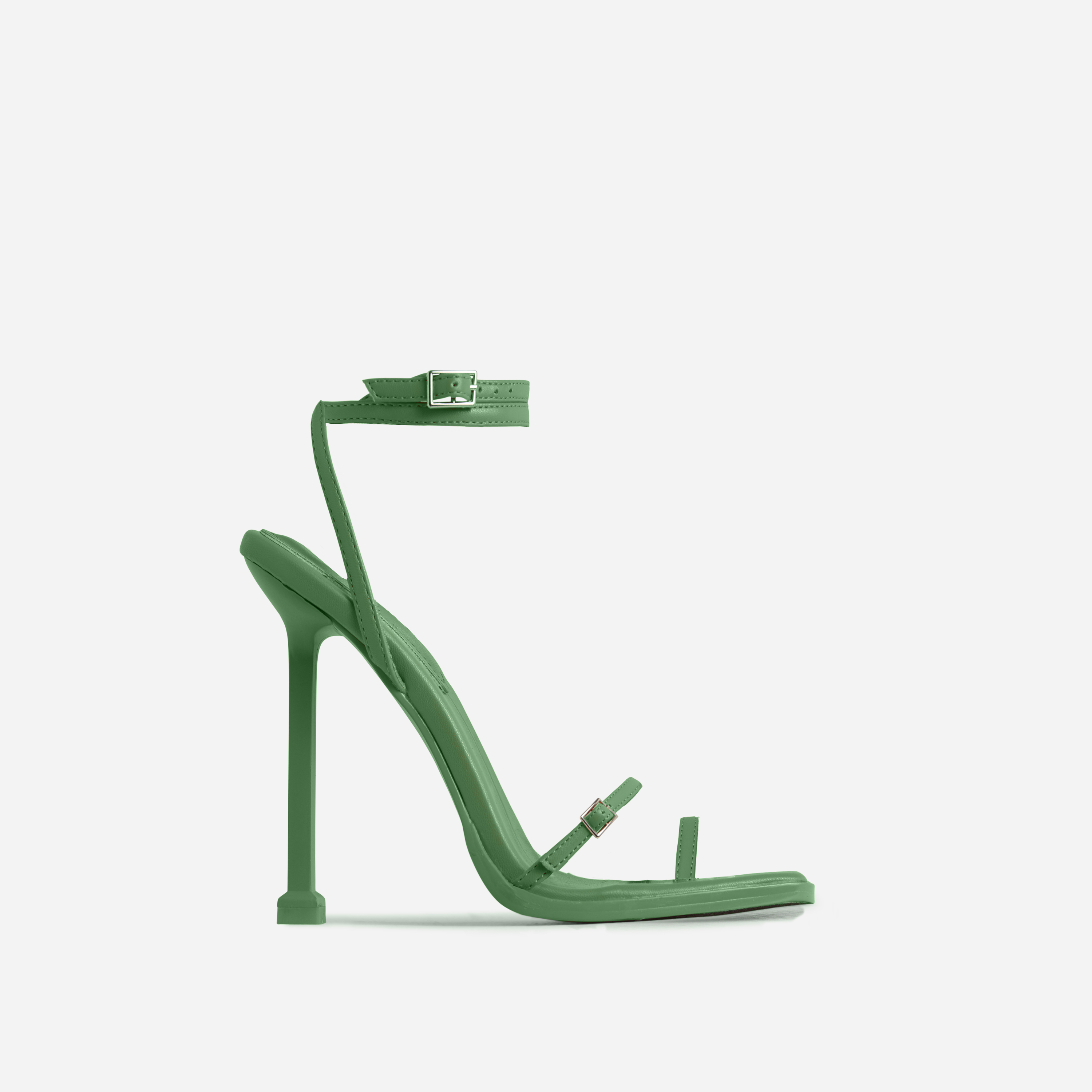 Party-Hardy Barely There Buckle Detail Square Toe Heel In Green Faux Leather, Green (EGO SHOES)