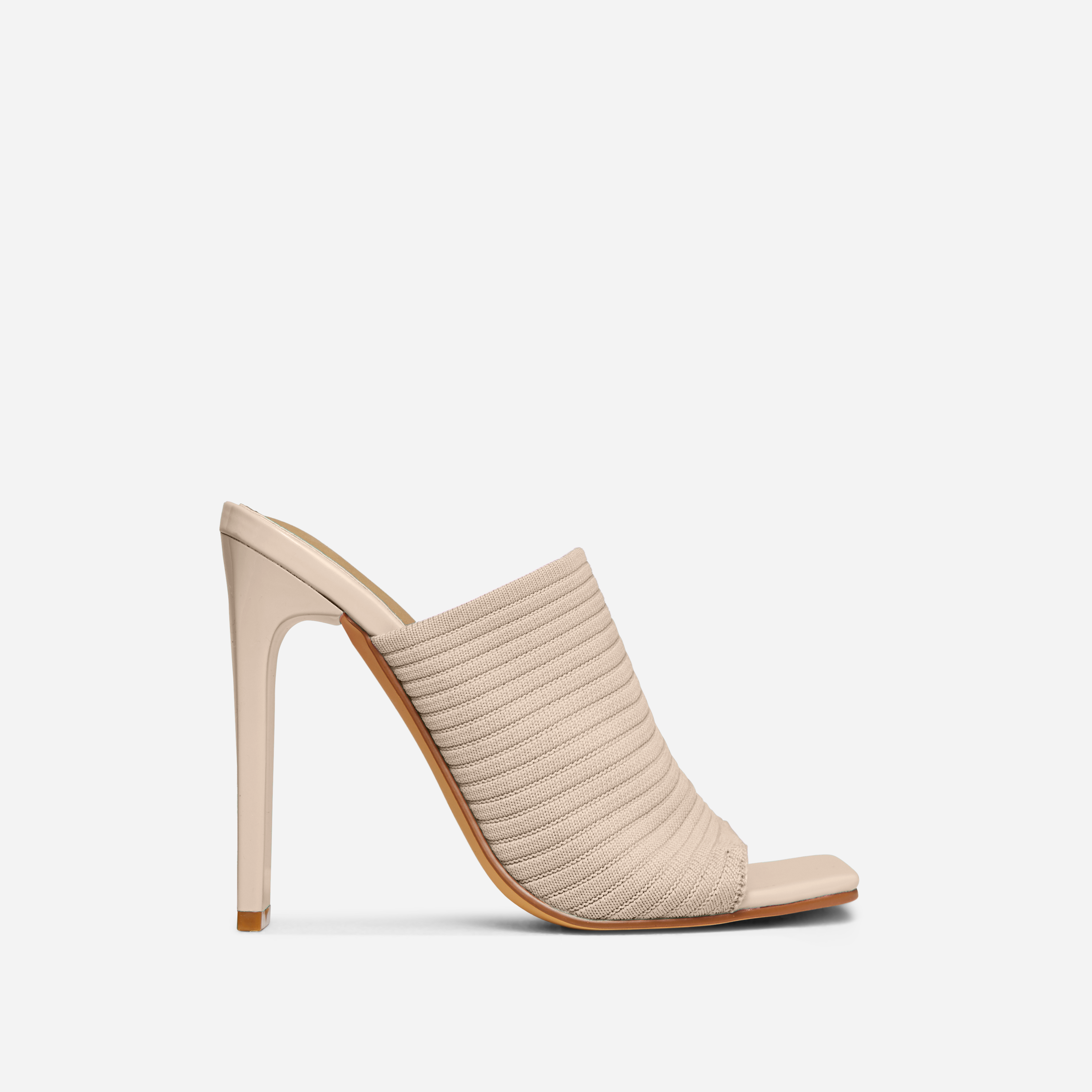 Falbala Square Peep Toe Thin Block Heel Mule In Nude Knit, Nude (EGO SHOES)