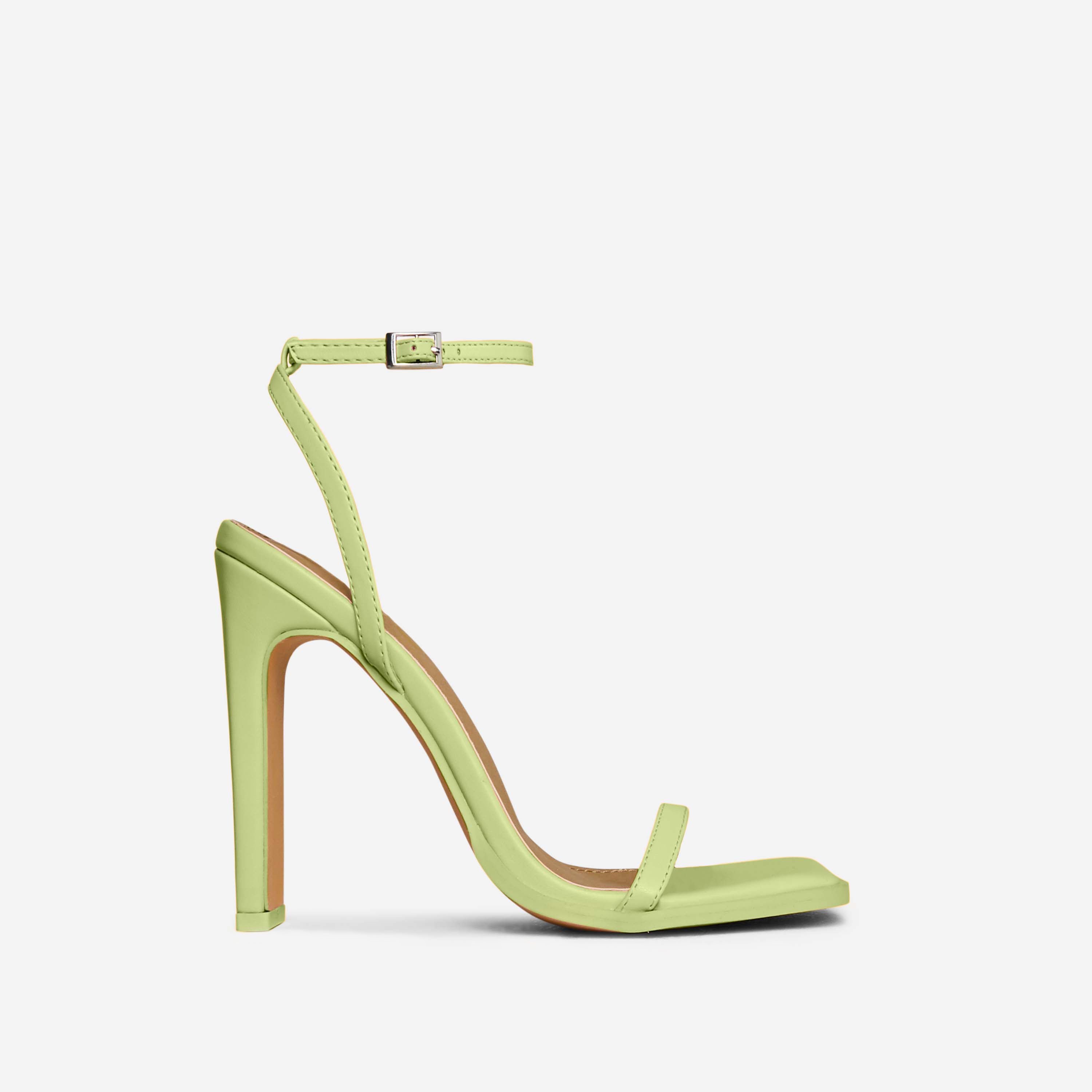 Flor Square Toe Barely There Thin Block Heel In Light Green Faux Leather, Green (EGO SHOES)