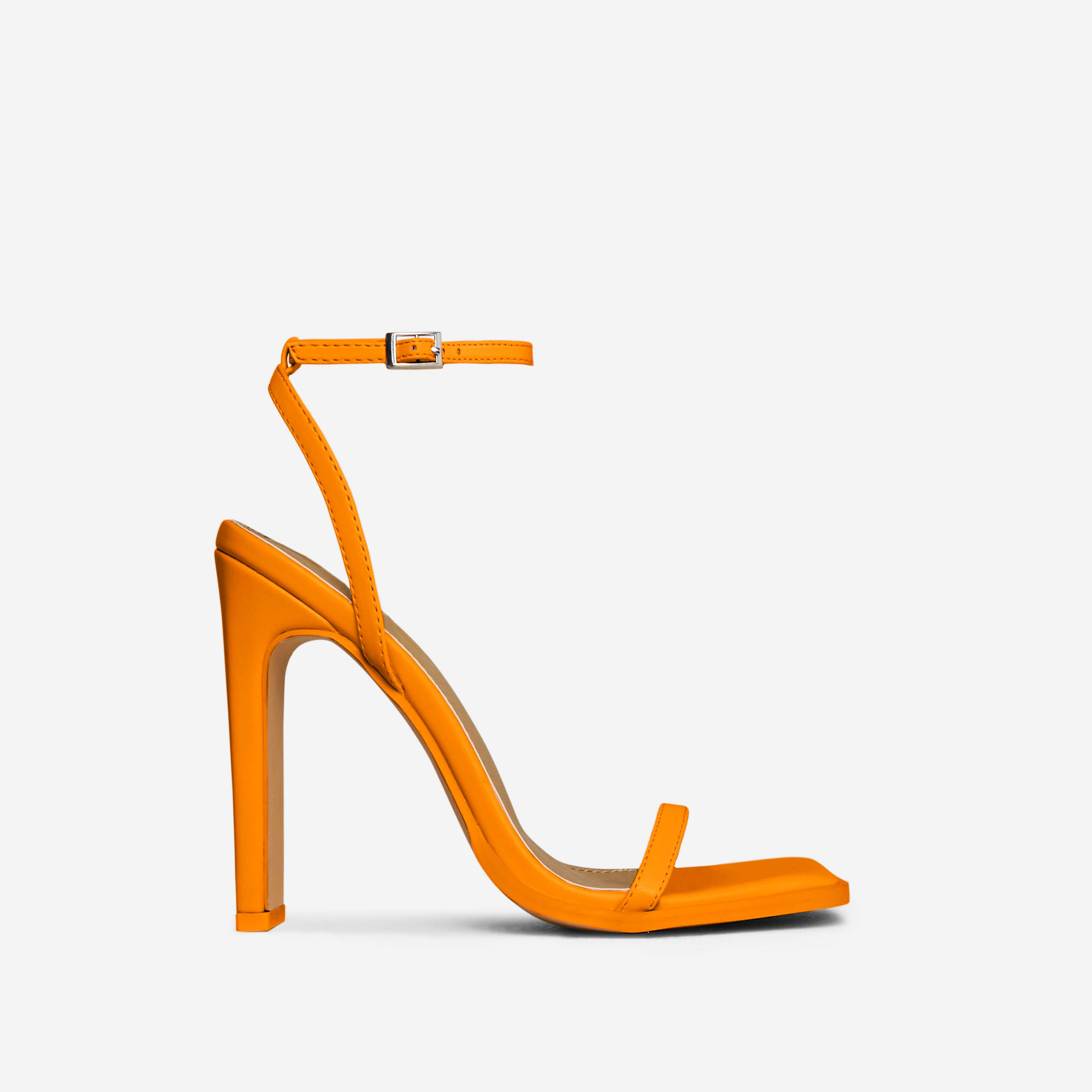 Flor Square Toe Barely There Thin Block Heel In Orange Faux Leather, Orange (EGO SHOES)