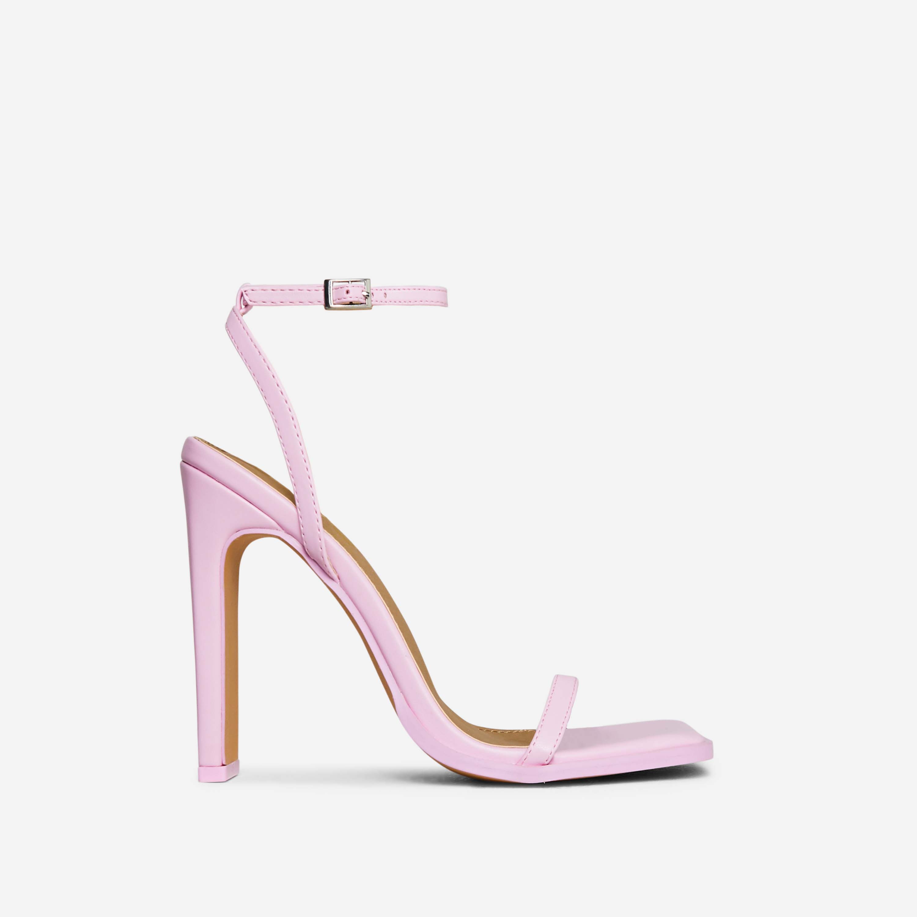 Flor Square Toe Barely There Thin Block Heel In Pink Faux Leather, Pink (EGO SHOES)