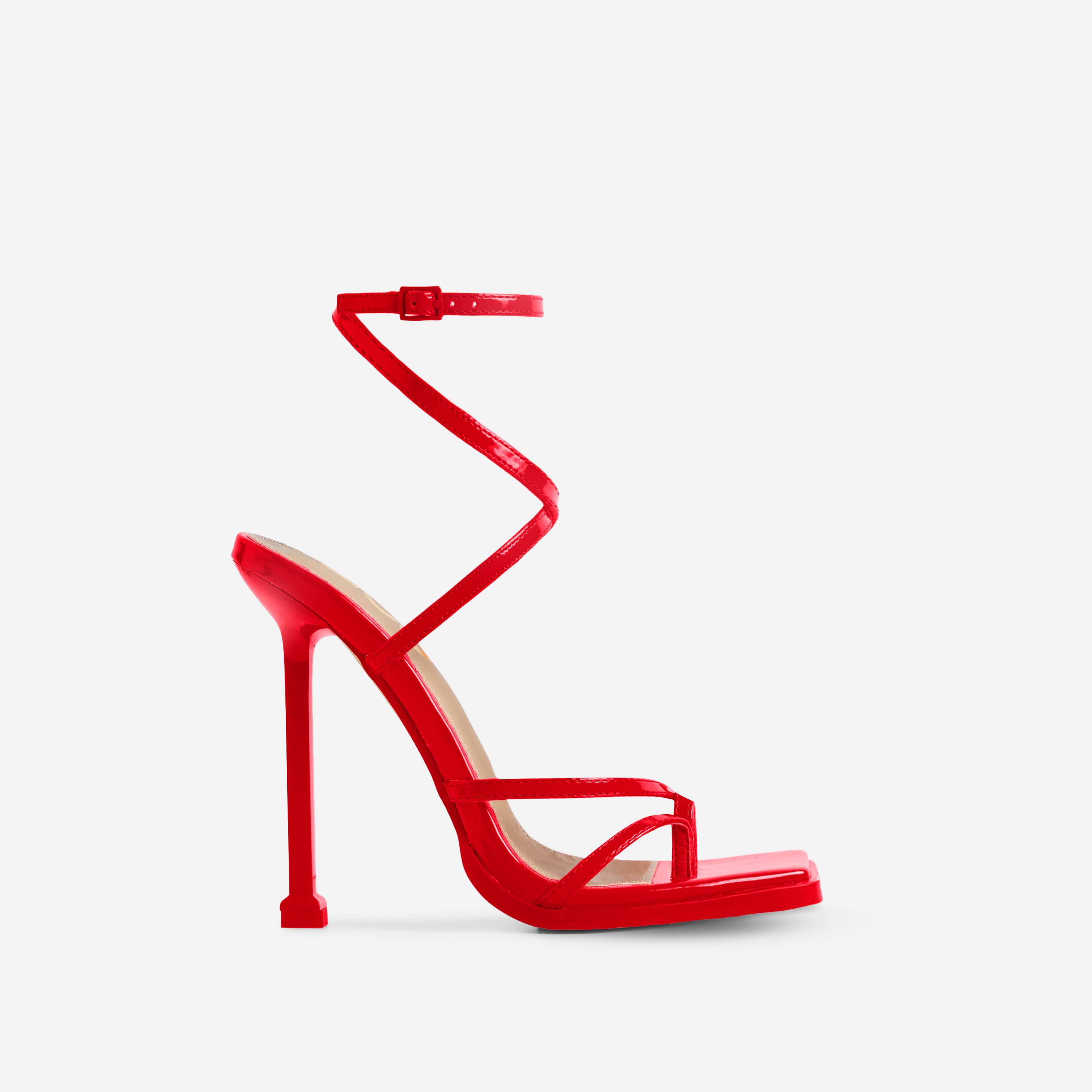 Galaxy Strappy Square Toe Stiletto Heel In Red Patent, Red (EGO SHOES)