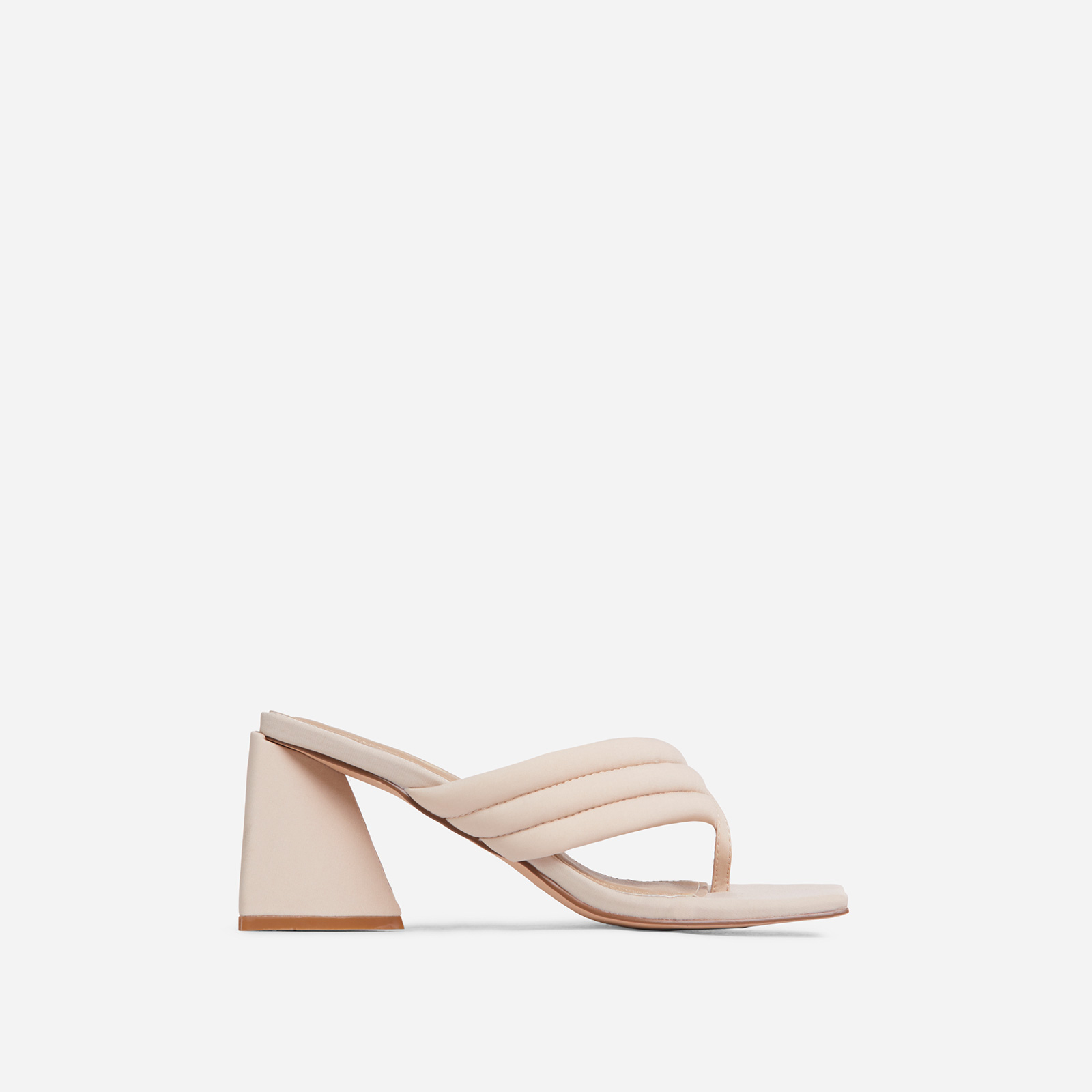 Gracias Padded Thong Strap Square Toe Sculptured Flared Low Block Heel Mule In Nude Lycra, Nude (EGO SHOES)