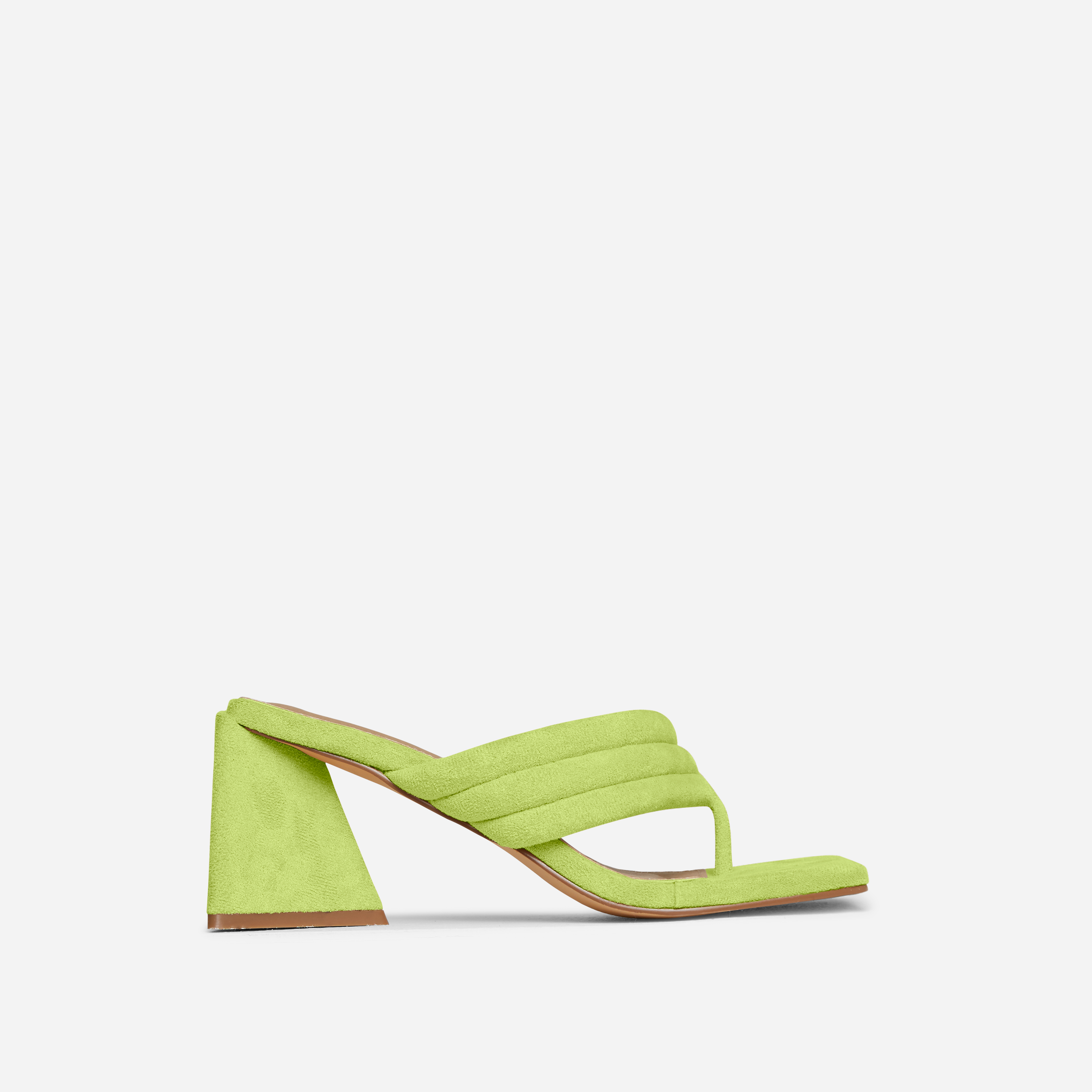 Gracias Padded Strap Square Toe Low Statement Block Heel Mule In Neon Yellow Faux Suede, Green (EGO SHOES)