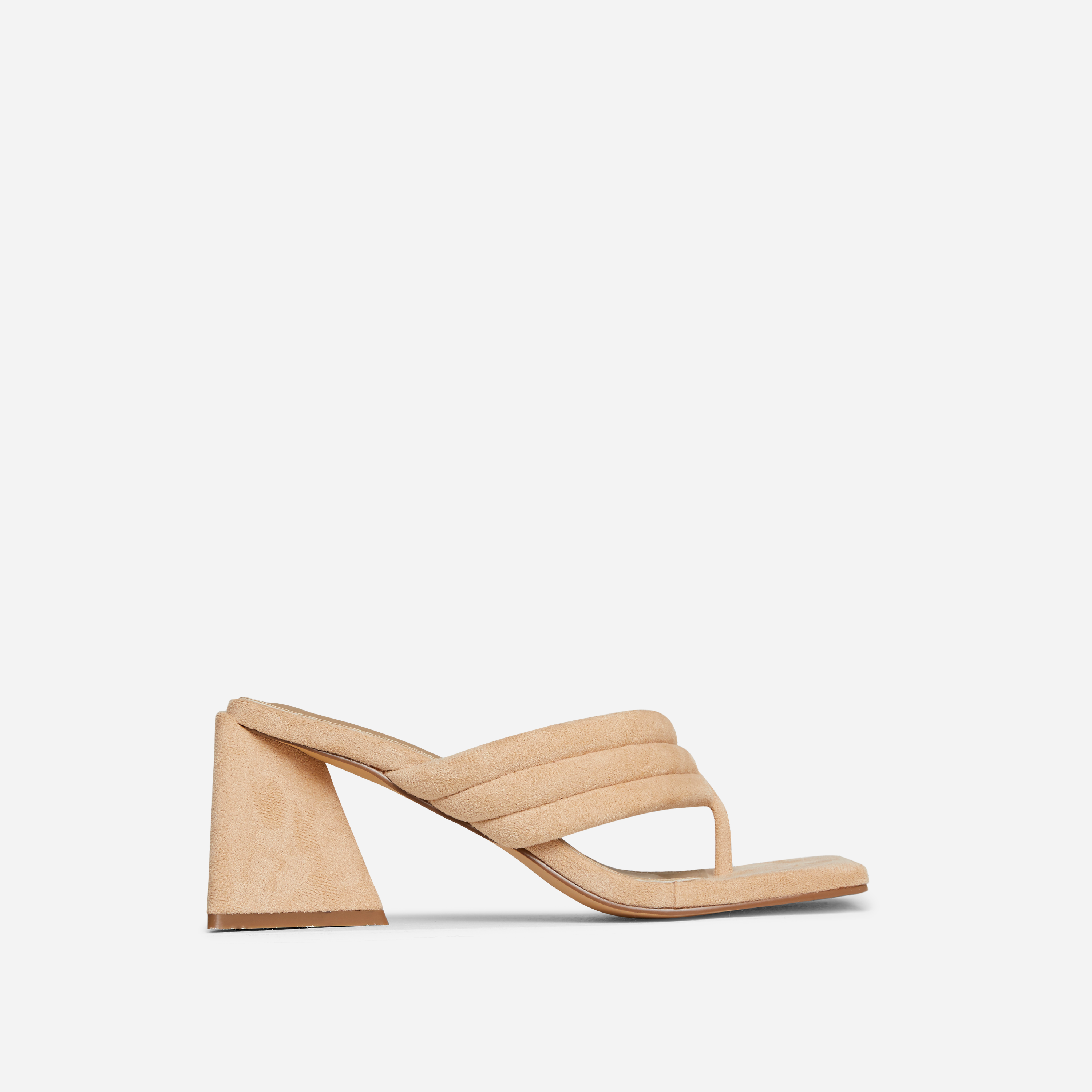 Gracias Wide Fit Padded Strap Square Toe Low Statement Block Heel Mule In Nude Faux Suede, Nude (EGO SHOES)