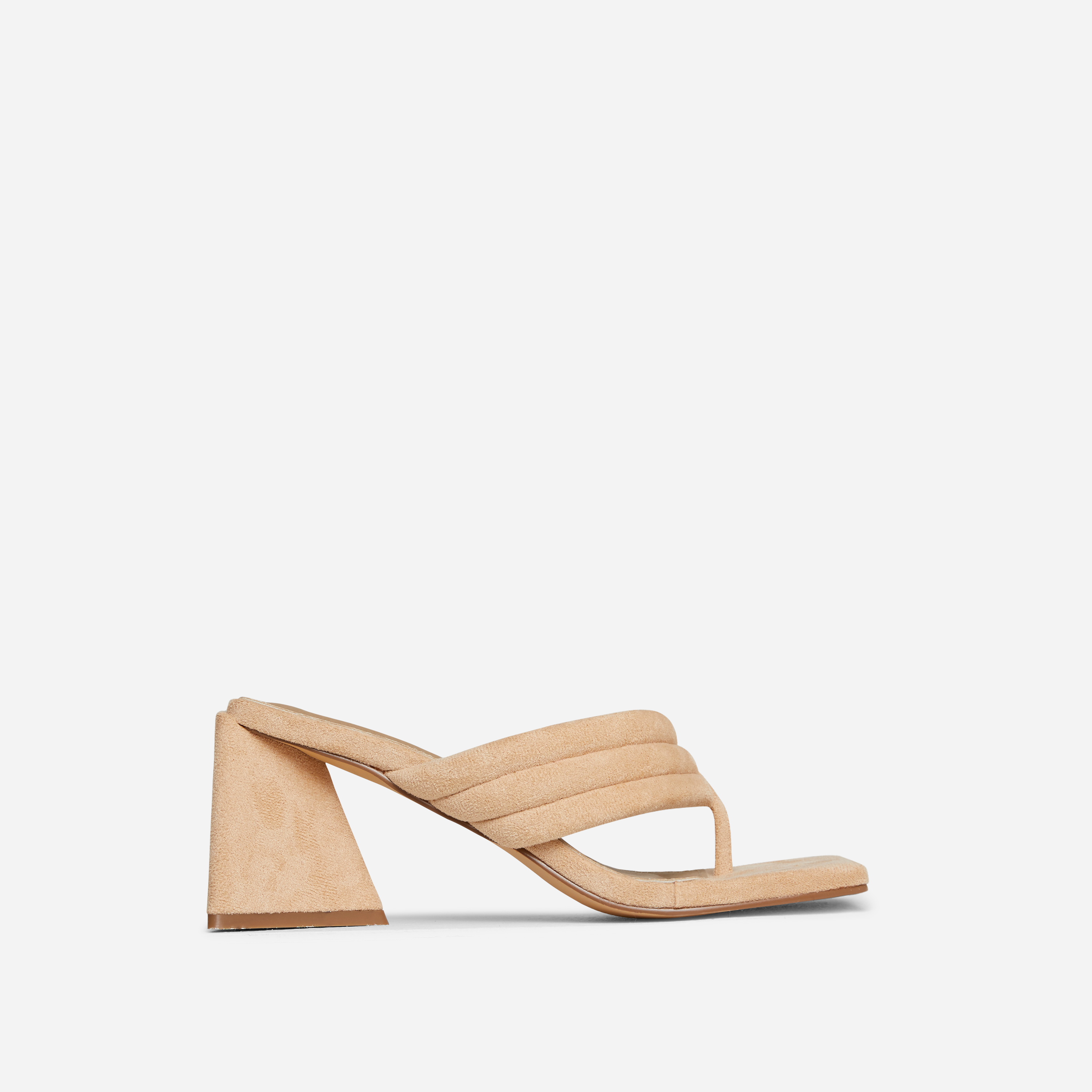 Gracias Padded Strap Square Toe Low Statement Block Heel Mule In Nude Faux Suede, Nude (EGO SHOES)