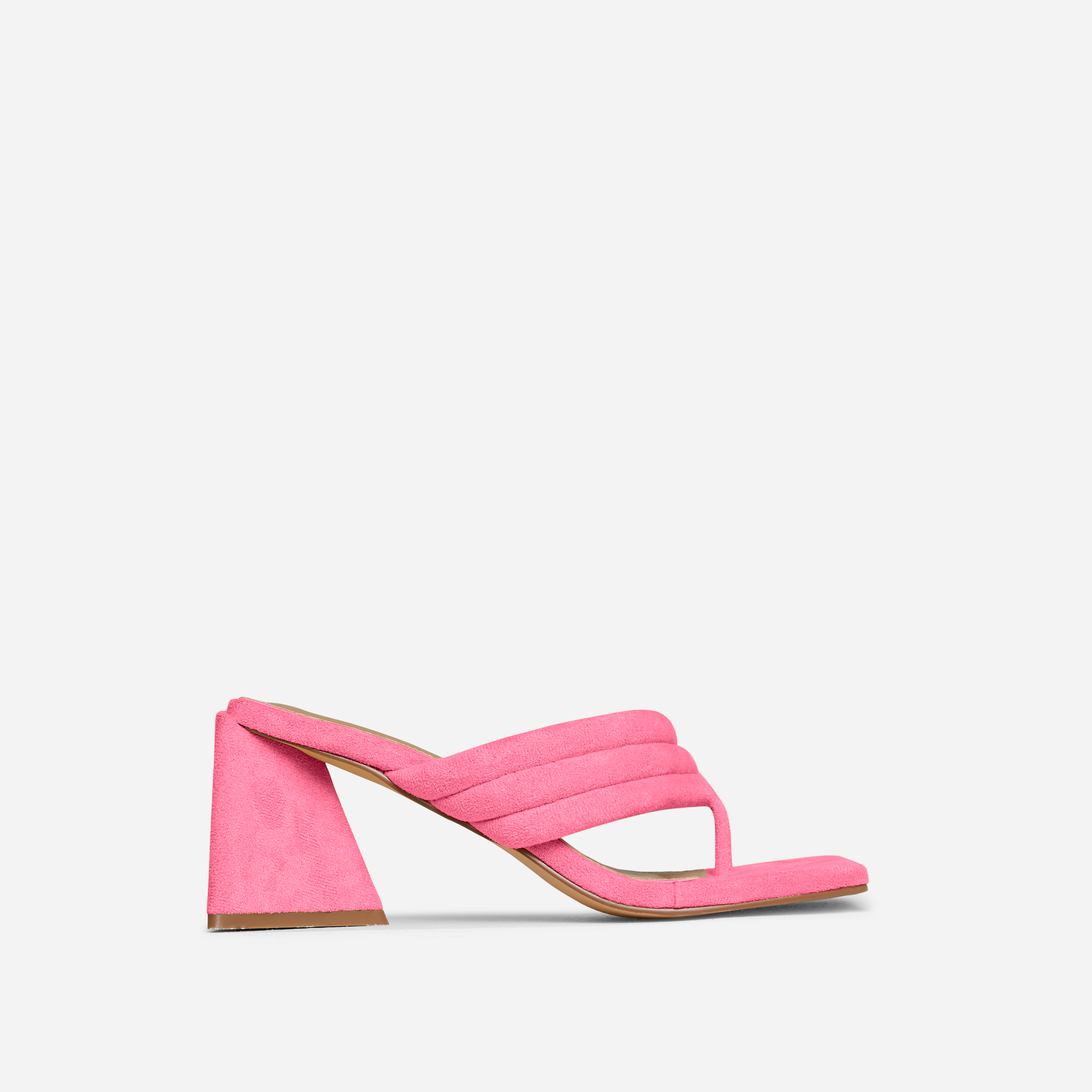 Gracias Wide Fit Padded Strap Square Toe Low Statement Block Heel Mule In Pink Faux Suede, Pink (EGO SHOES)