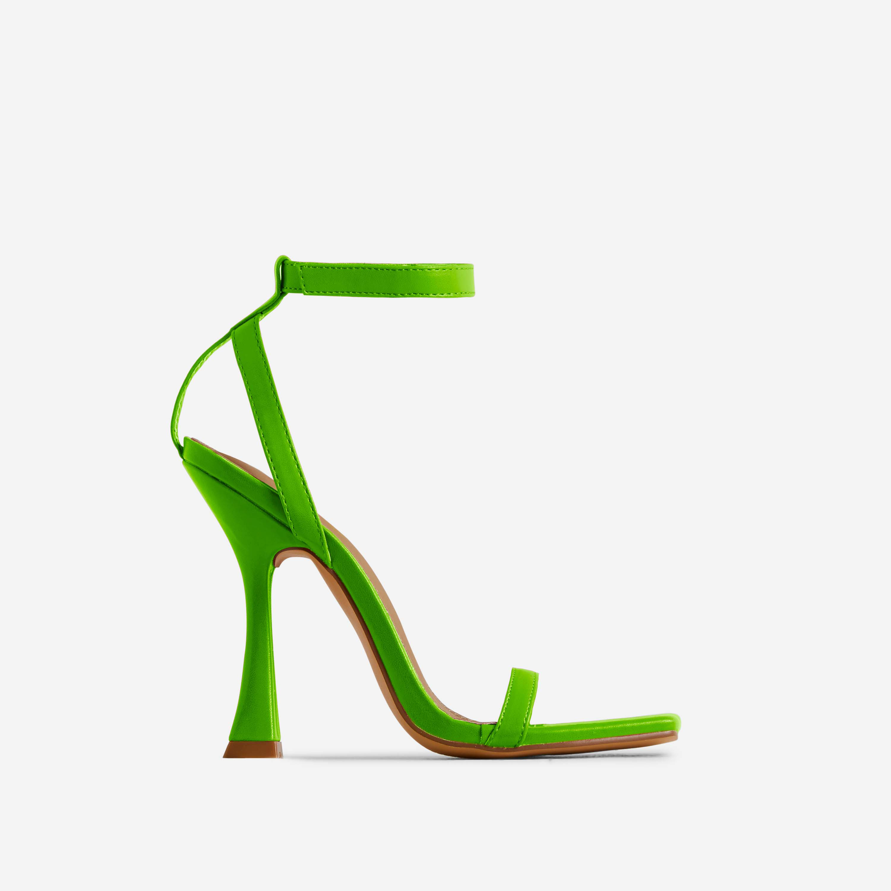 Hot-N-Cold Square Toe Barely There Flared Heel In Green Faux Leather, Green (EGO SHOES)