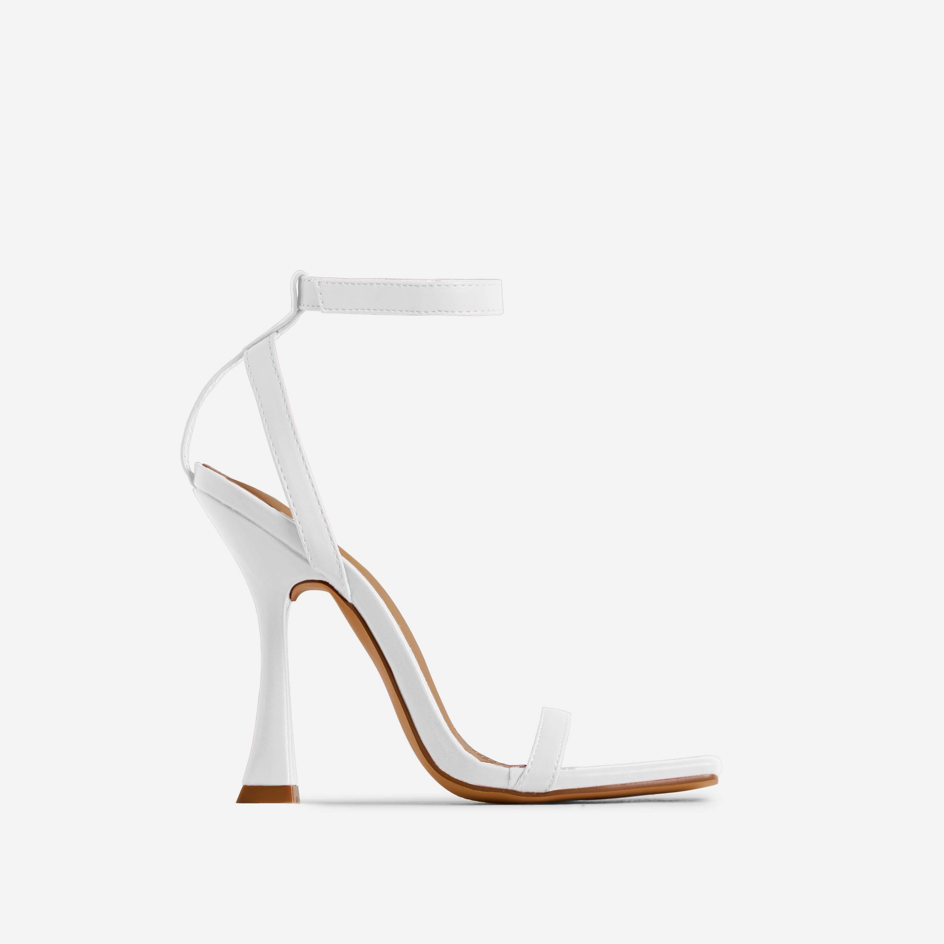 Hot-N-Cold Square Toe Barely There Flared Heel In White Faux Leather, White (EGO SHOES)