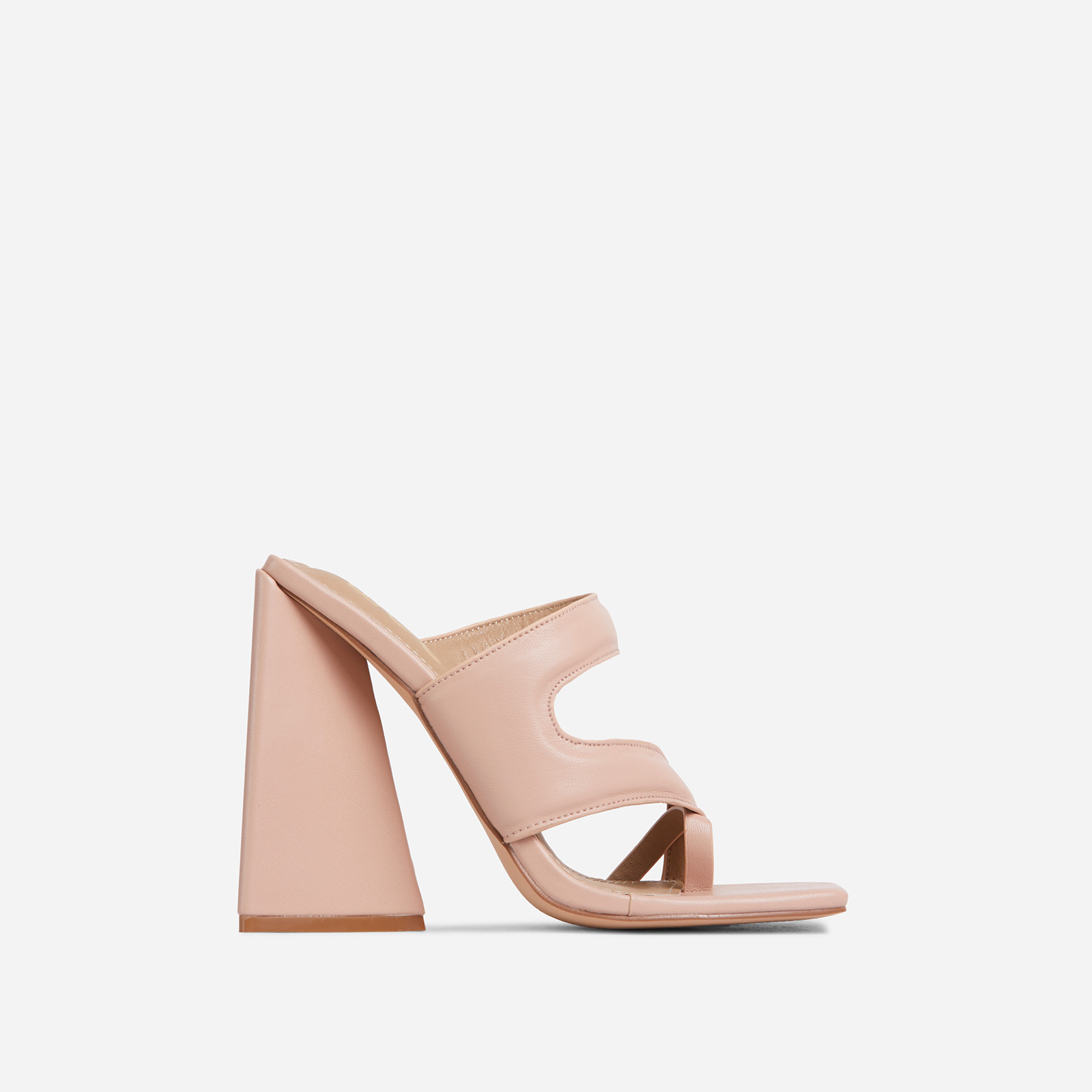 Looking-Up Caged Strappy Square Toe Sculptured Flared Block Heel Mule In Nude Faux Leather, Nude (EGO SHOES)