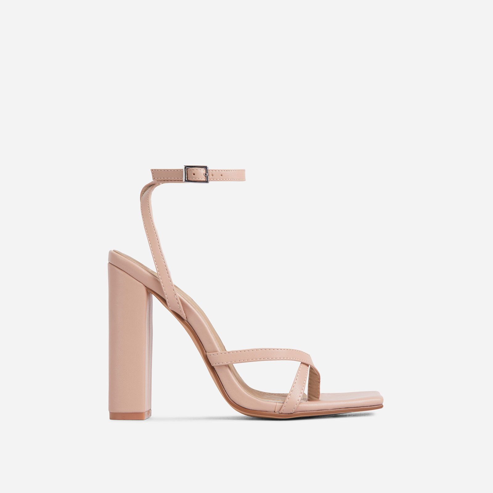 Piper Cross Strap Detail Square Toe Block Heel In Nude Faux Leather, Nude (EGO SHOES)