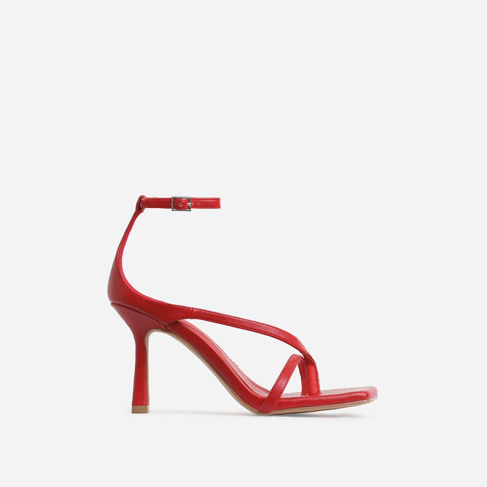 Eve Square Toe Strappy Heel In Red Faux Leather, Red (EGO SHOES)