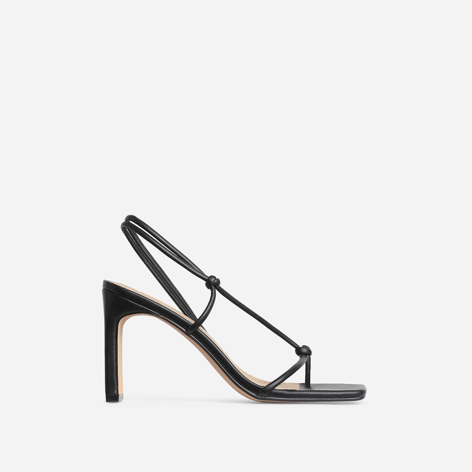 Marble Square Toe Knot Detail Heel In Black Faux Leather, Black (EGO SHOES)