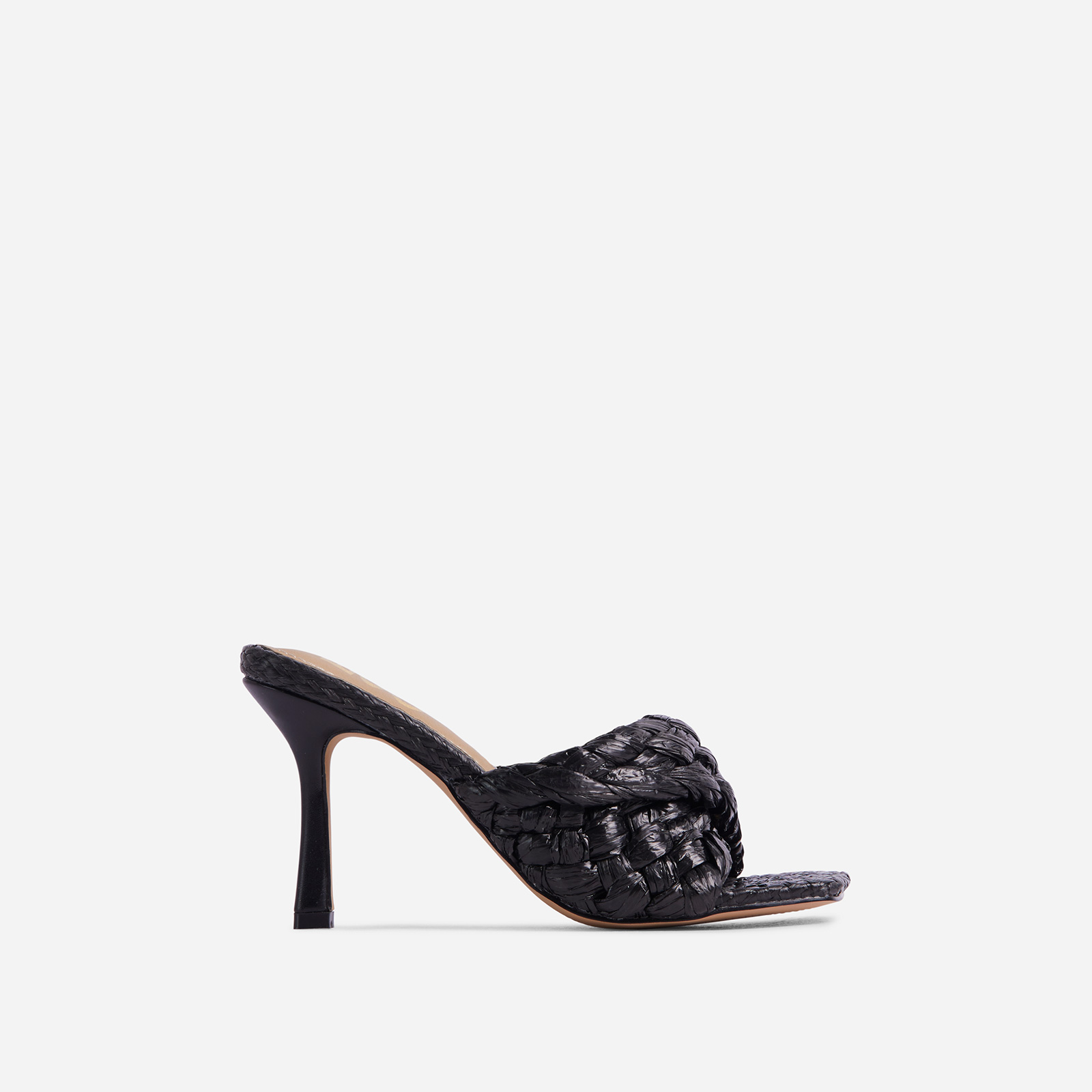 Santorini Woven Twisted Strap Square Toe Heel Mule In Black, Black (EGO SHOES)