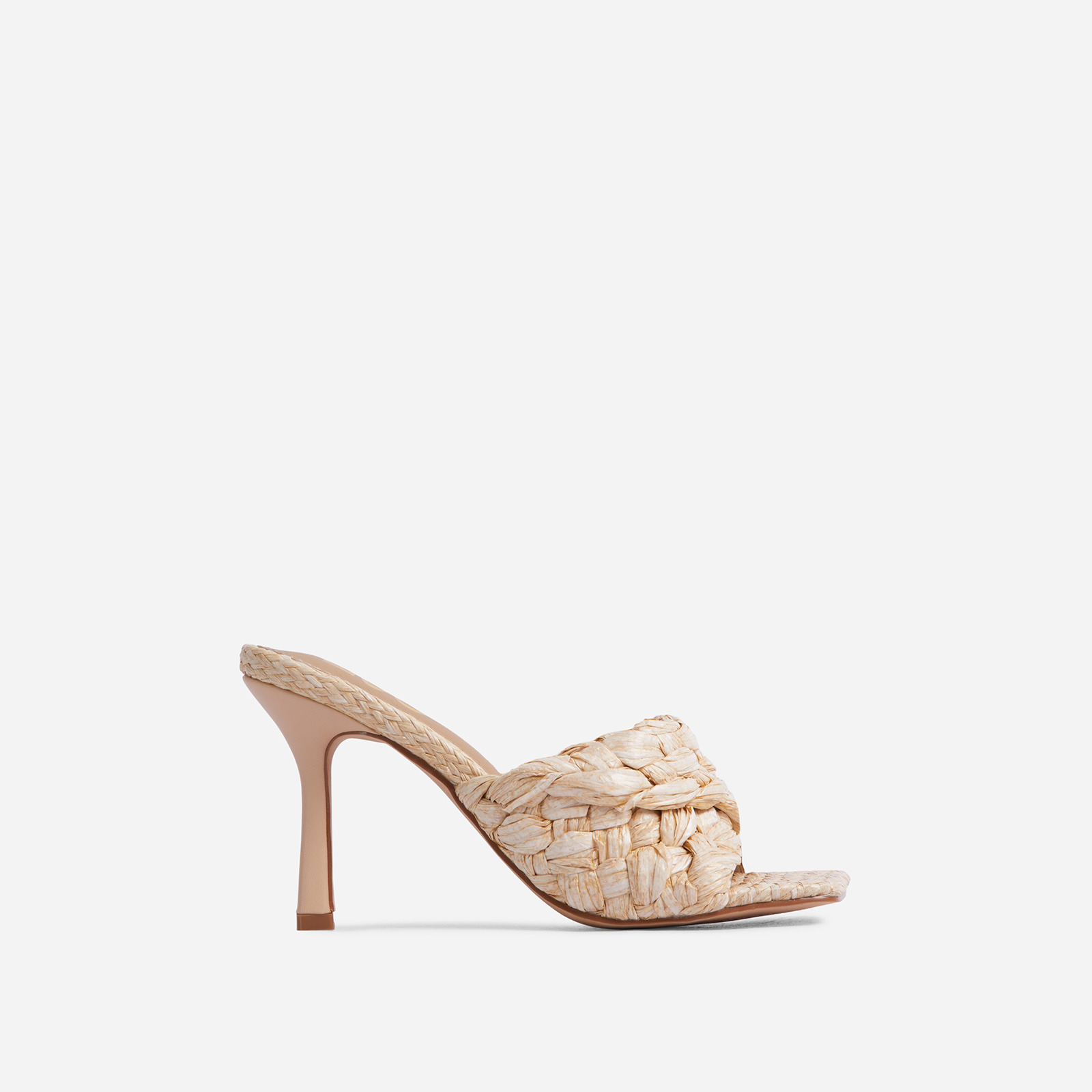 Santorini Woven Twisted Strap Square Toe Heel Mule In Nude, Nude (EGO SHOES)