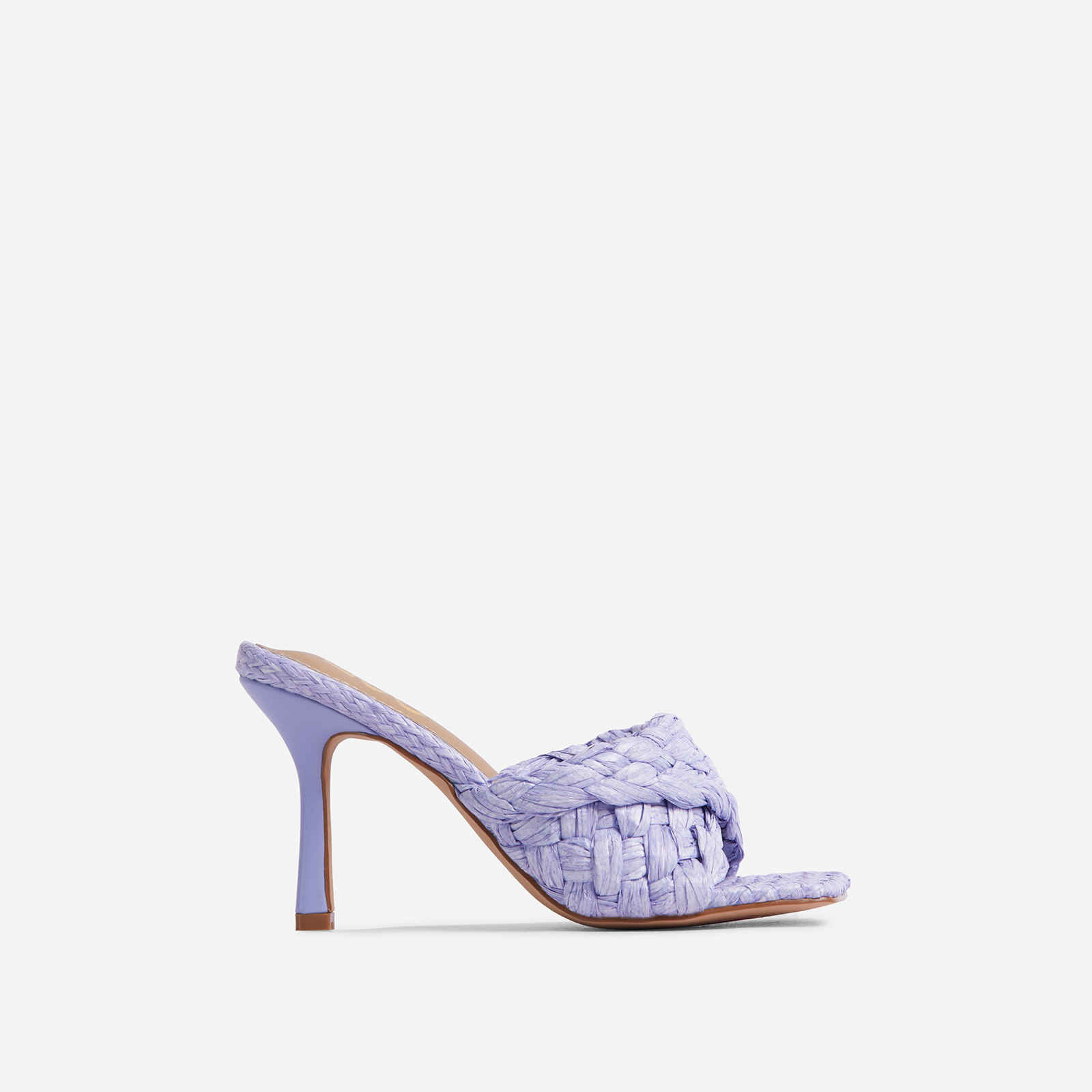 Santorini Woven Twisted Strap Square Toe Heel Mule In Lilac, Purple (EGO SHOES)