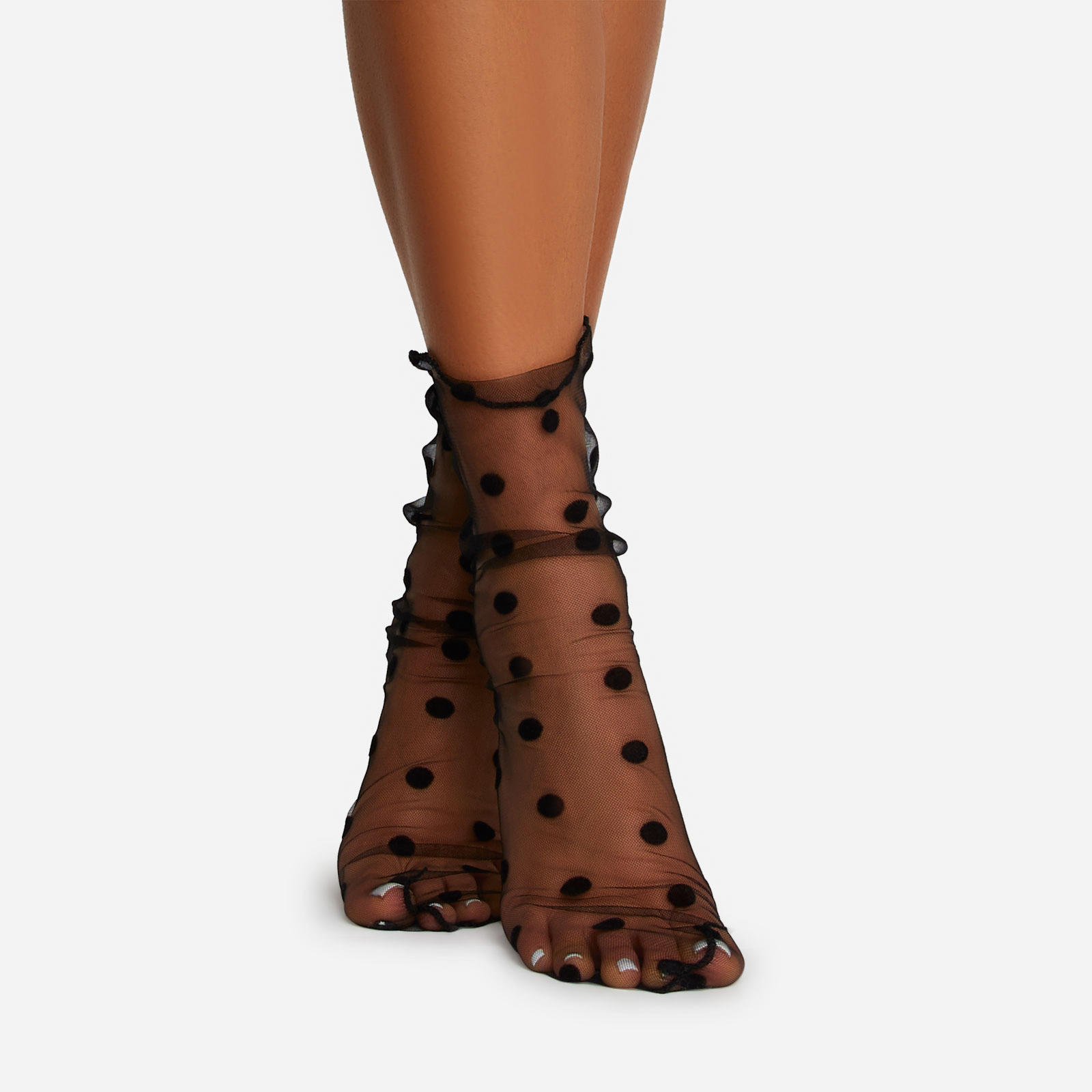 Large Polka Dot Printed Mesh Socks In Black,, Black (EGO SHOES)