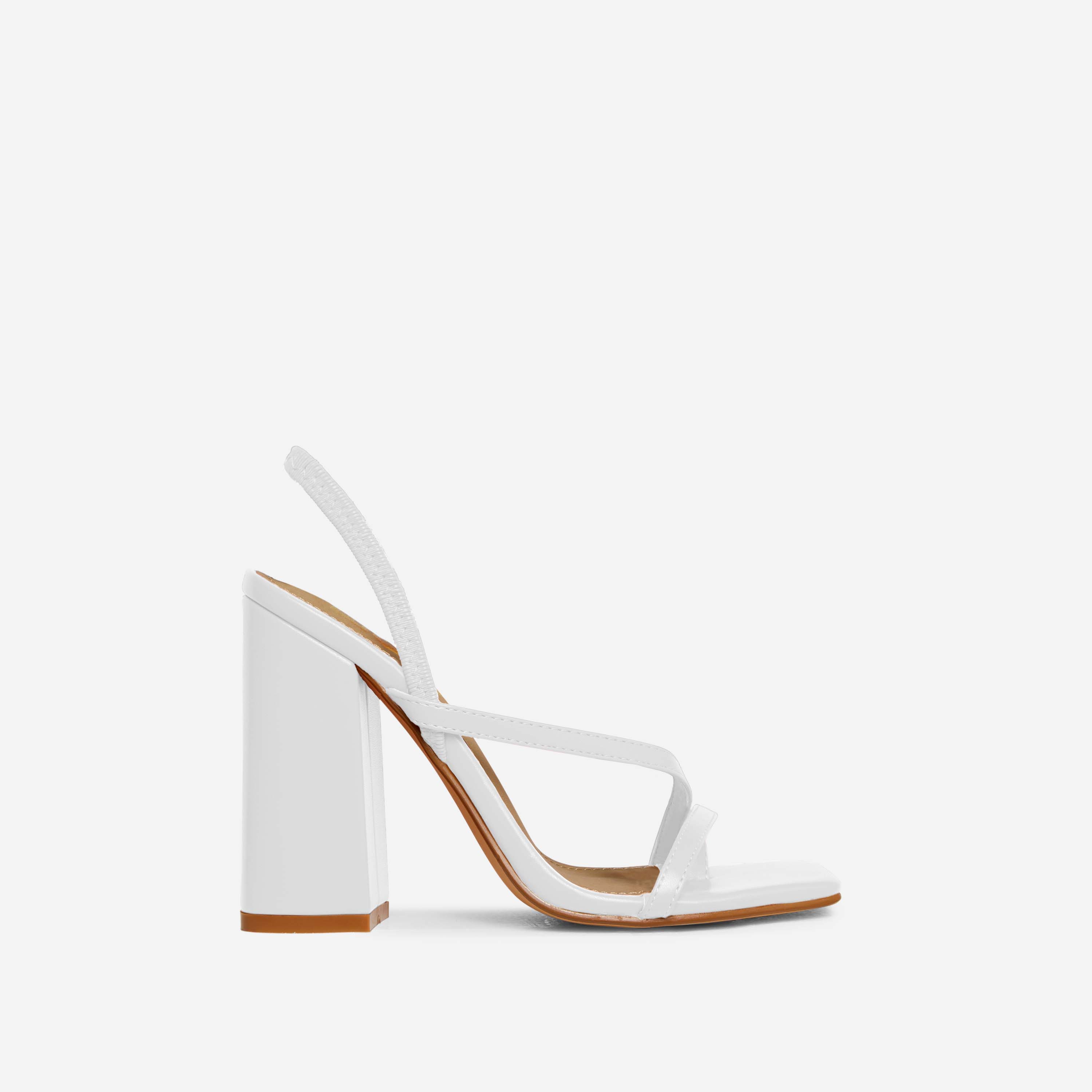 Wyoming Strappy Square Toe Slingback Block Heel In White Faux Leather, White (EGO SHOES)