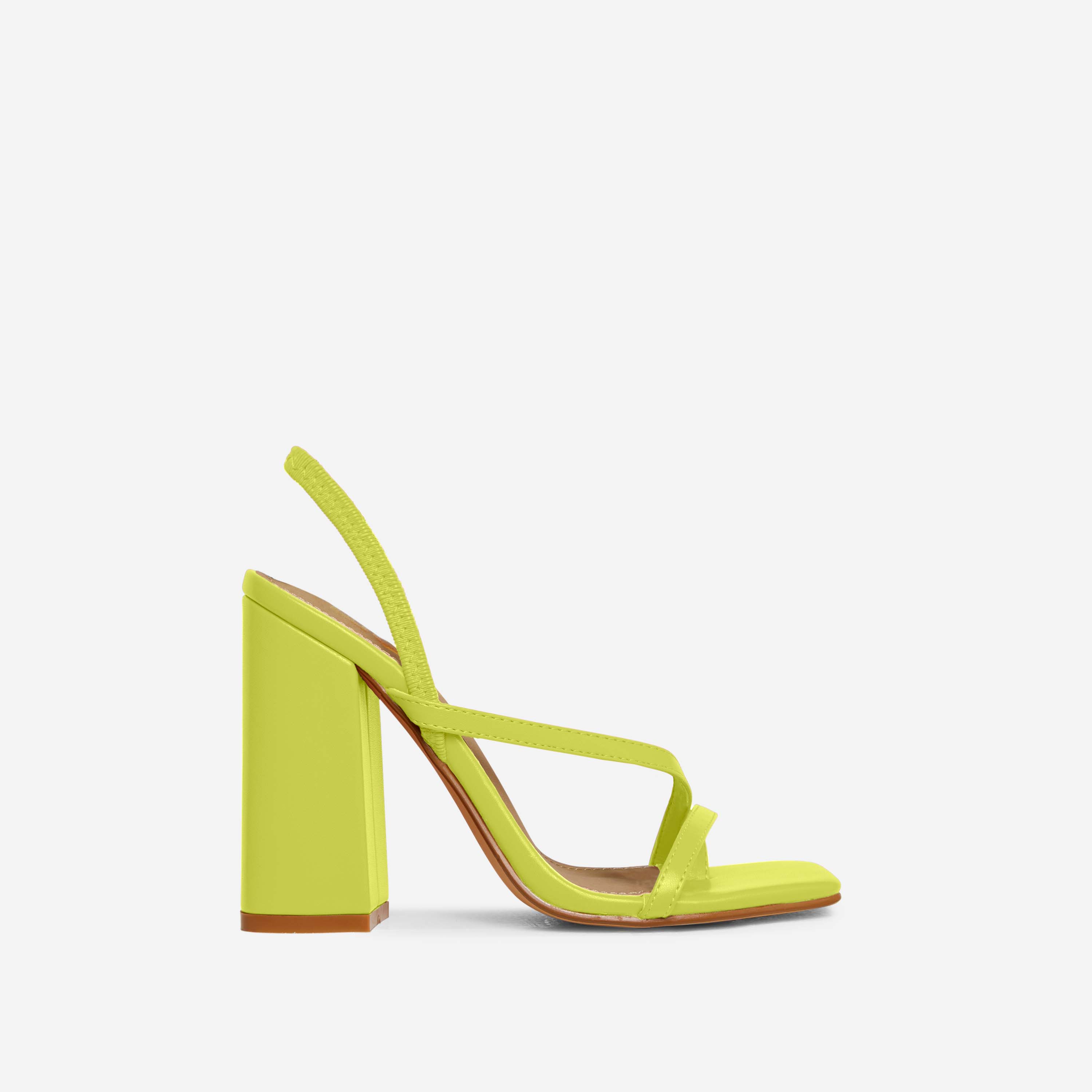 Wyoming Strappy Square Toe Slingback Block Heel In Green Faux Leather, Green (EGO SHOES)